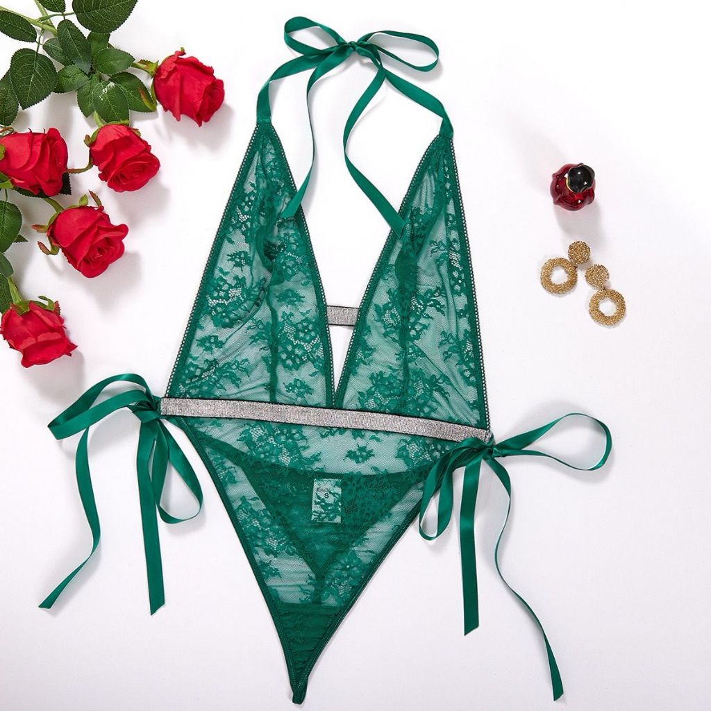 N3051 jumpsuit sexy lingerie set renda warna hijau babydoll seksi hot