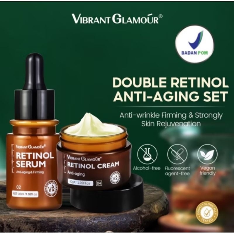￼[BPOM] Vibrant Glamour Retinol set Cream Wajah 30g + Serum Wajah 30ml