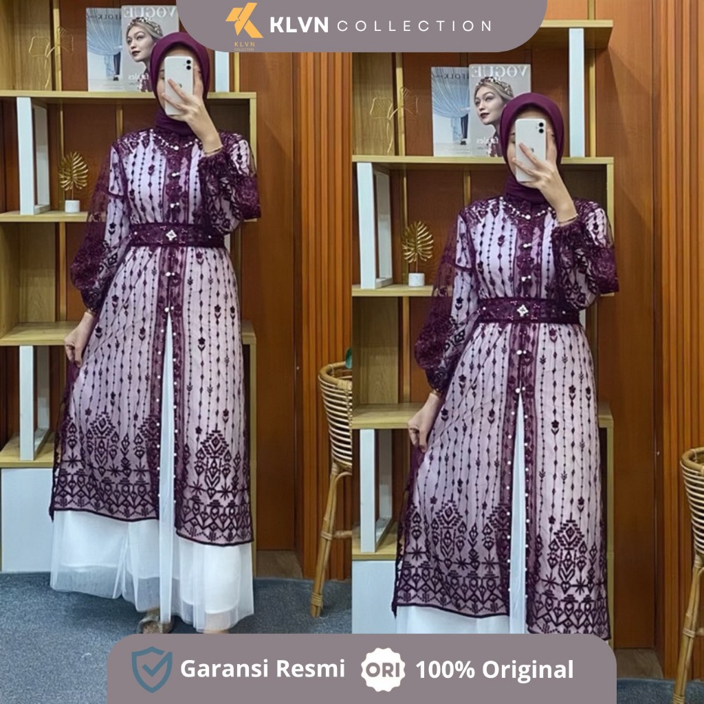 HANYA OUTER  Azzura Outer Gamis Brokat Payet Kondangan Lebaran Terbaru Cardigan Dres brukat Kekinian