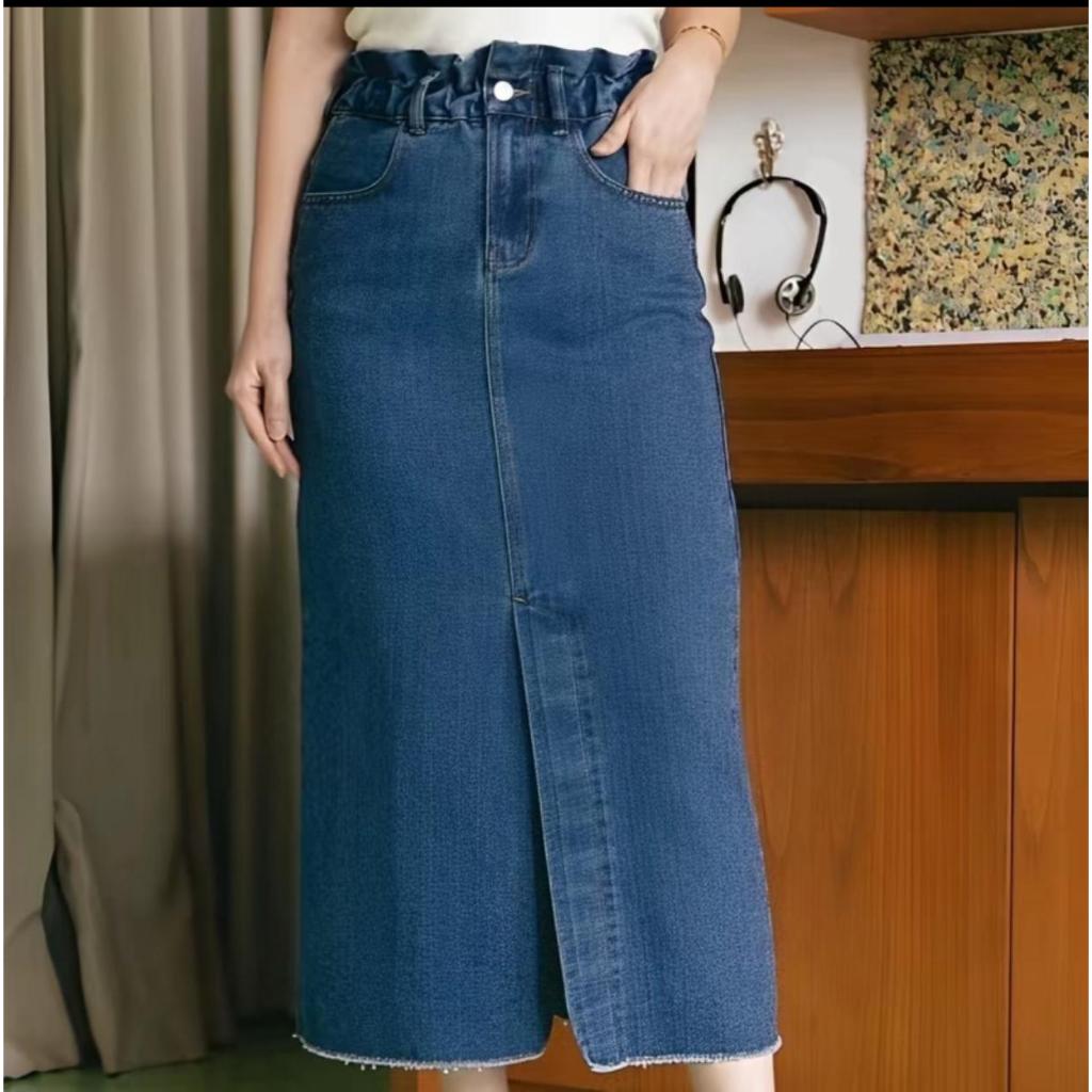 STORY ROK JEANS 7/9 WANITA  CORAL SKIRT JEANS BELAH DEPAN RAWIS