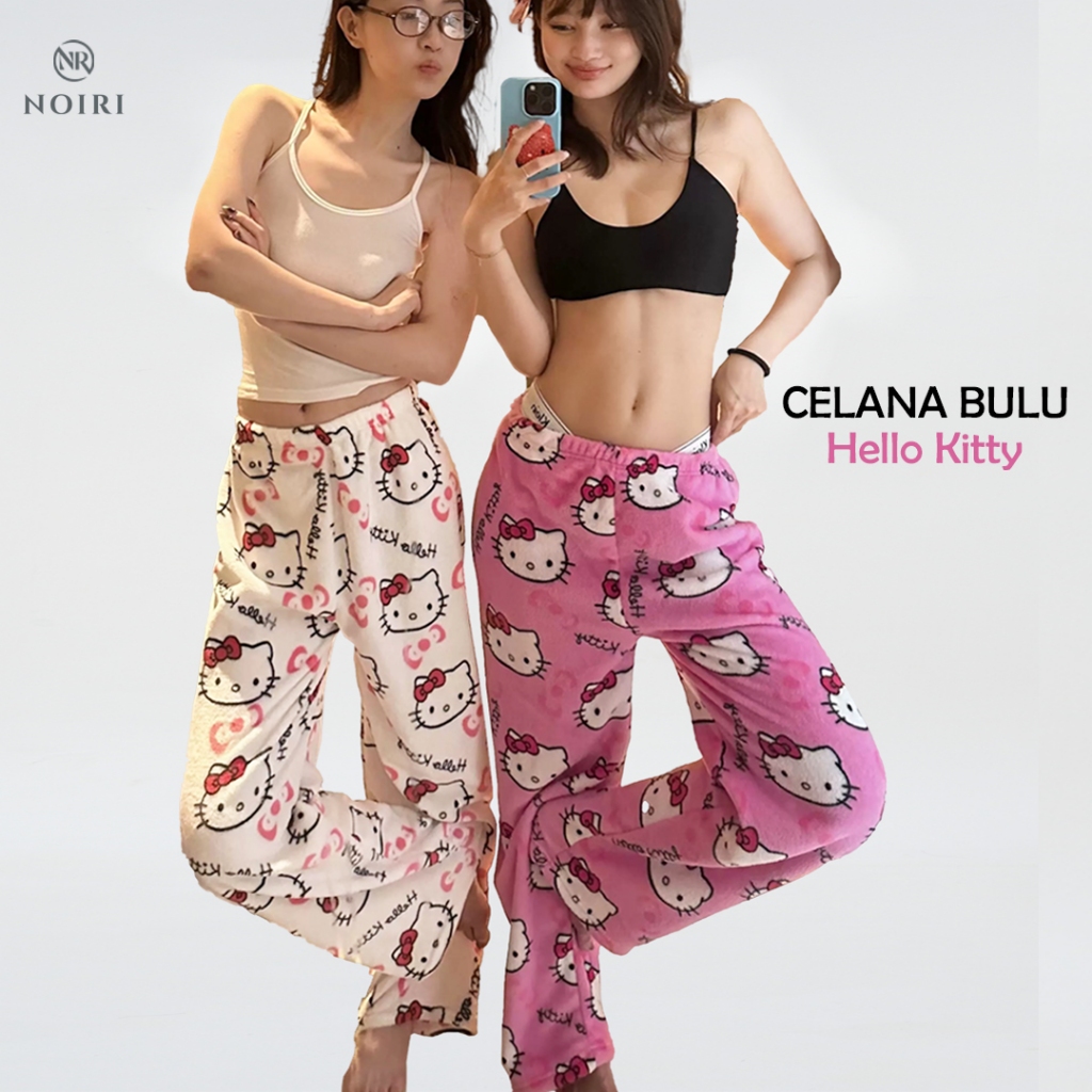Za NOIRI - Celana BULU Panjang Wanita Hello Kitty Sanrio Cinnamoroll Shinchan Anime Autumn Winter