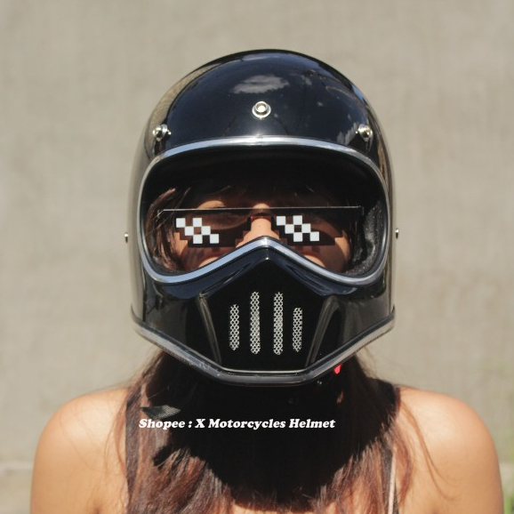 Helm Cakil Black Hitam Glossy Original - Helm Motor Custom, Vespa