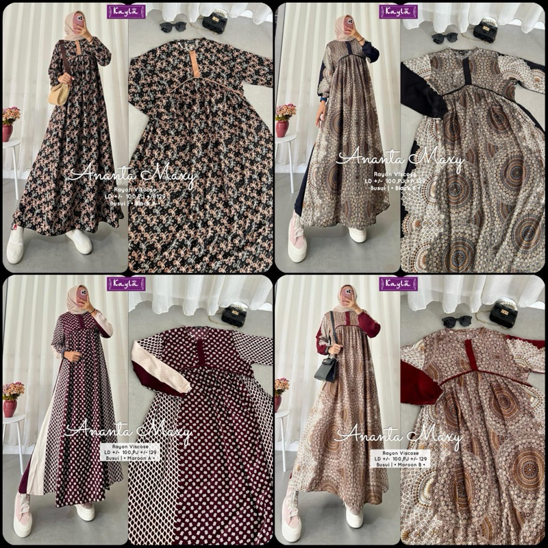 COD= NO CANCEL• Ananta Maxy by Kayla• Maxi Dress Rayon Motif Kekinian