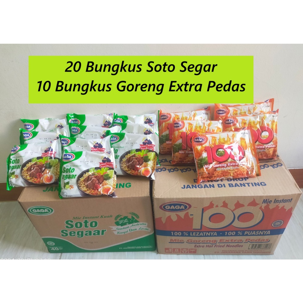 

Paket 511 : 30 Bungkus , 20 Bungkus Mie Soto Segar dan 10 Bungkus Mie Goreng Extra Pedas