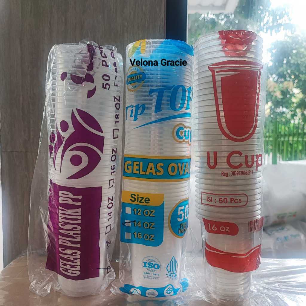Gelas Plastik OVAL 12 Oz 14 Oz 16 Oz isi 50 pcs Cup Es Kopi Teh Buah