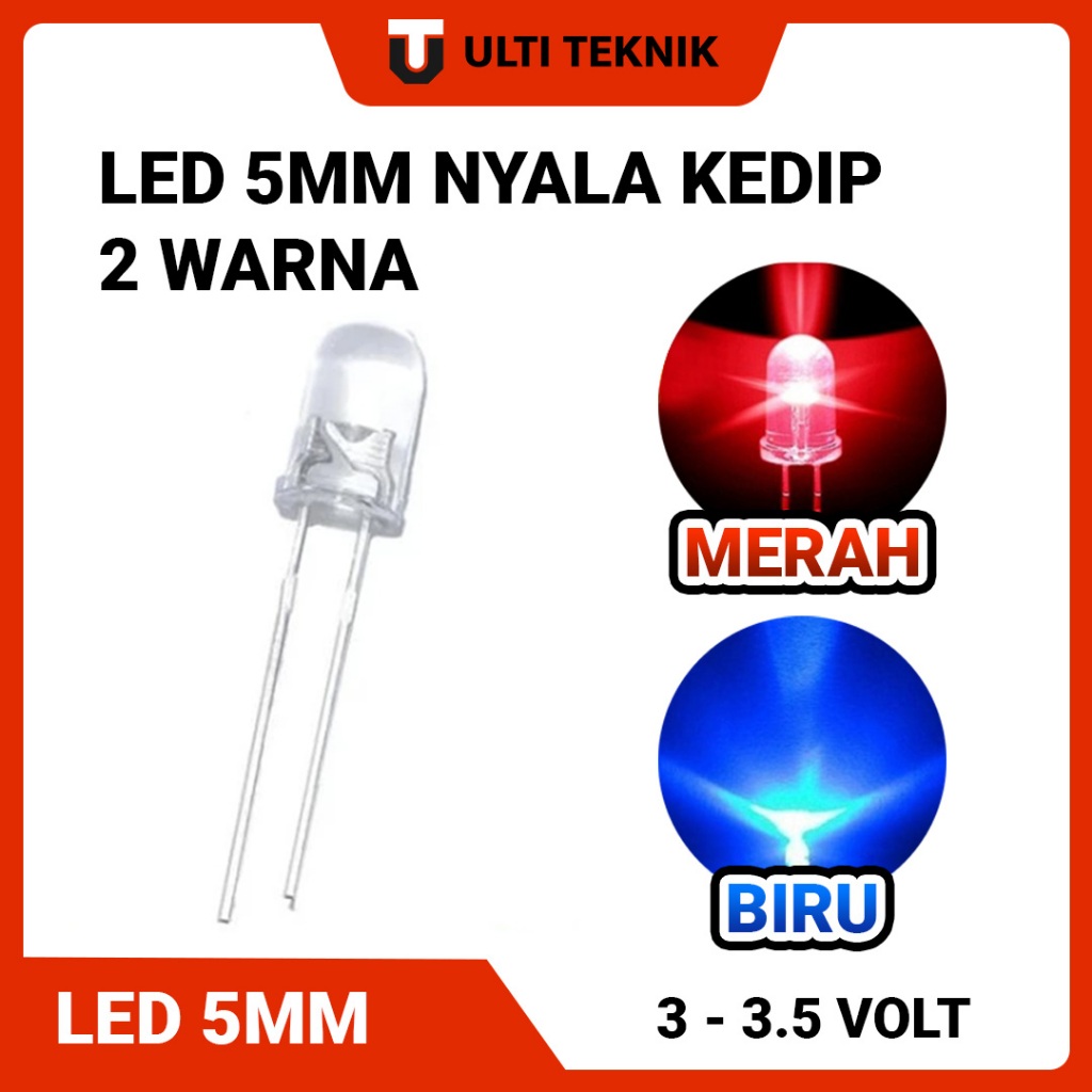 LED 5mm Nyala Kedip Merah Biru - 2 Warna
