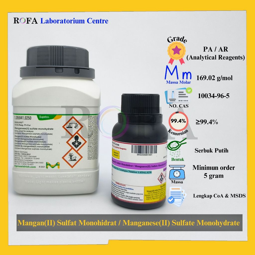 Mangan(II) Sulfat Monohidrat / Manganese(II) Sulfate Monohydrate / MnSO4.H2O Pro Analisis Eceran 1