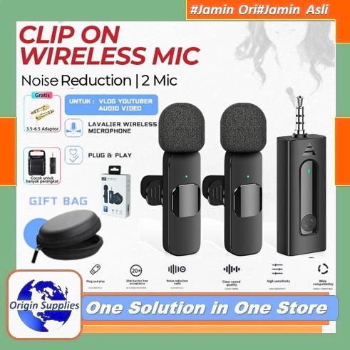 Wireless mic Clip on K35 Pro Aux 3.5mm Taffstudio utk smartphone , kamera , speaker , sound card V8