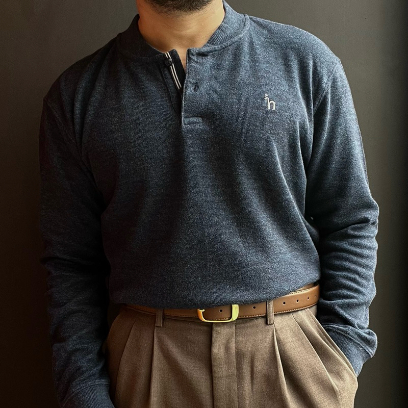 Halfbutton Sweater Navy by Hazzys