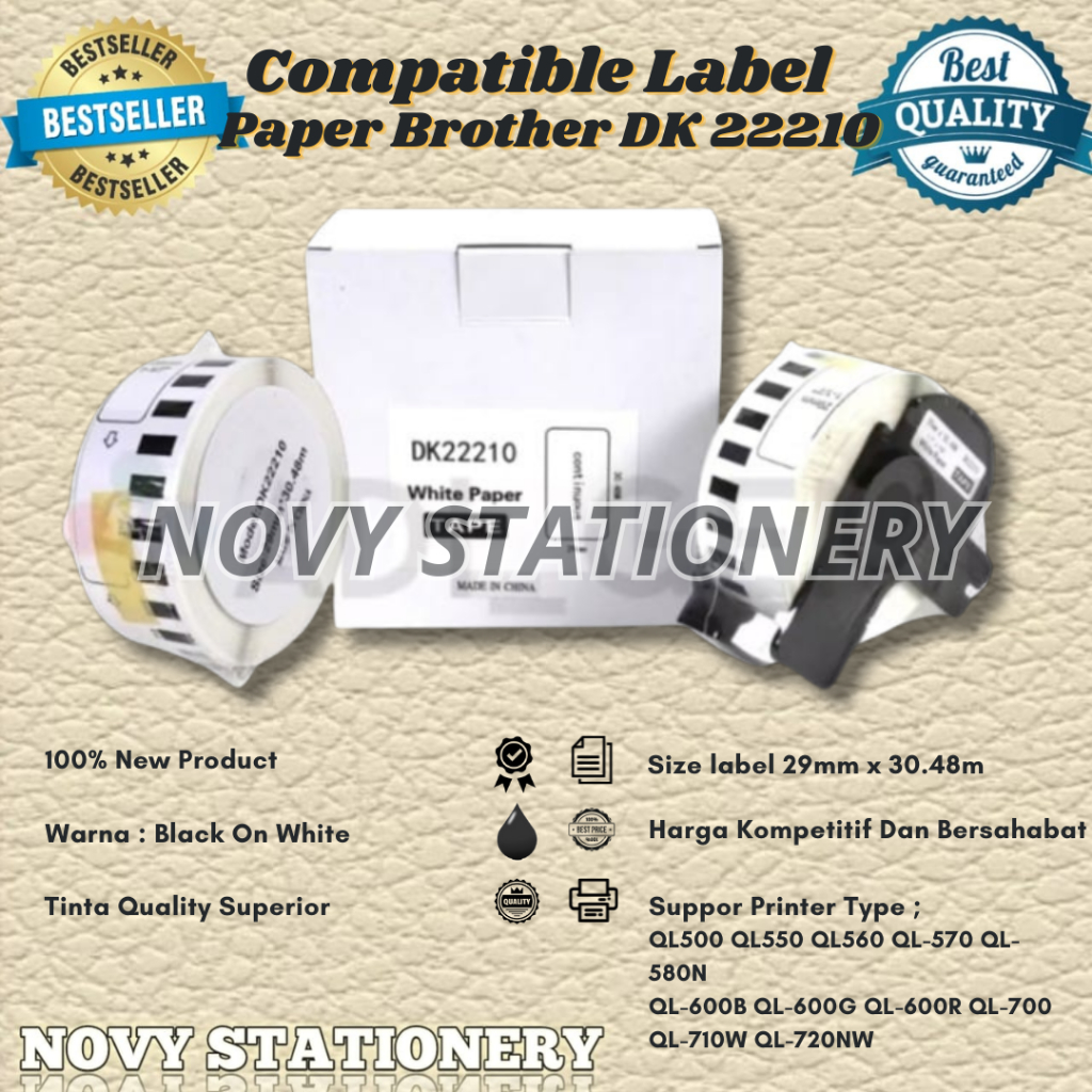 

Compatible Label Paper Brother DK-22210 - 29MM X 30.48M - With Holder