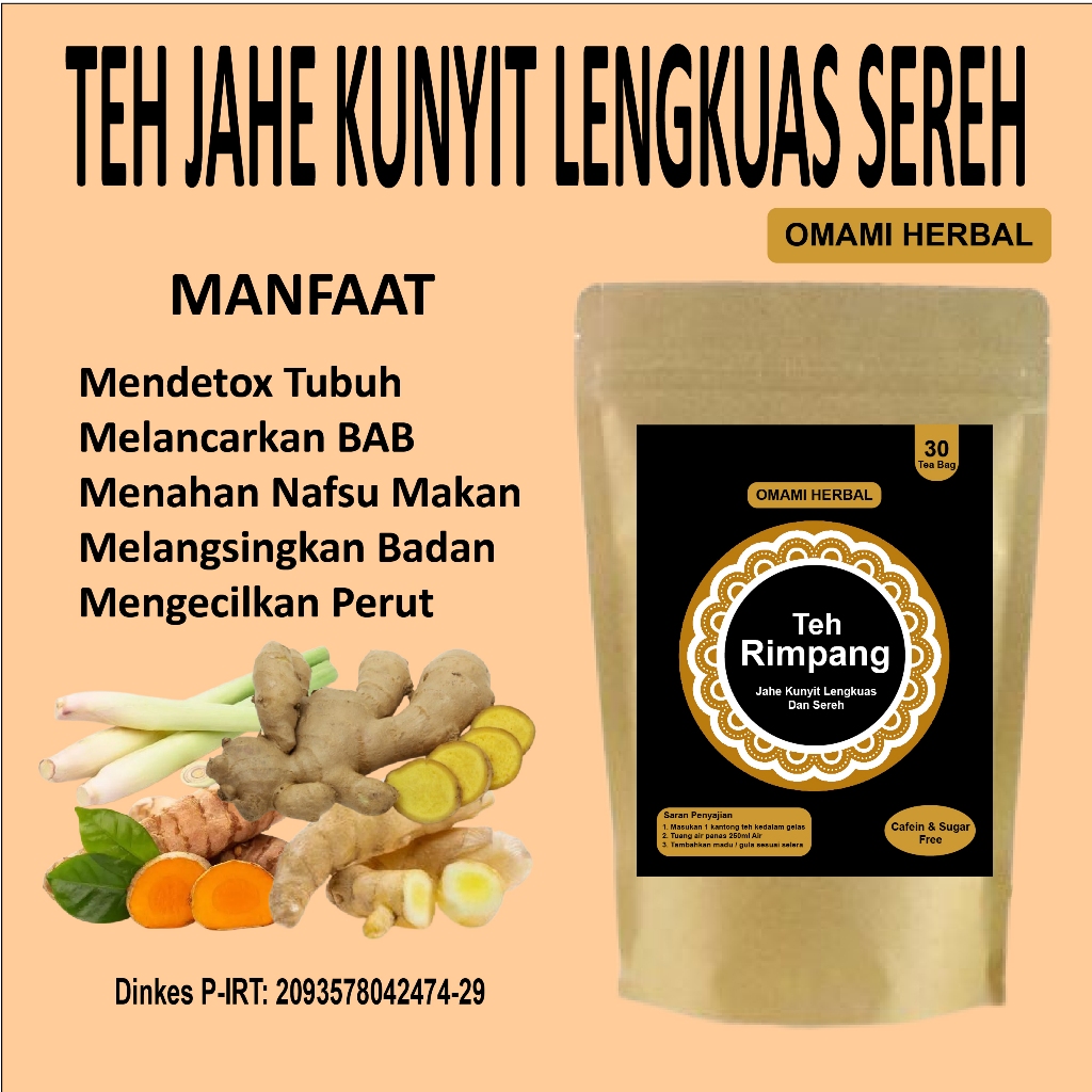 

Teh Rimpang Jahe Kunyit Lengkuas Sereh - Minum Rempah ala JSR - Teh Diet Detox - Omami Herbal