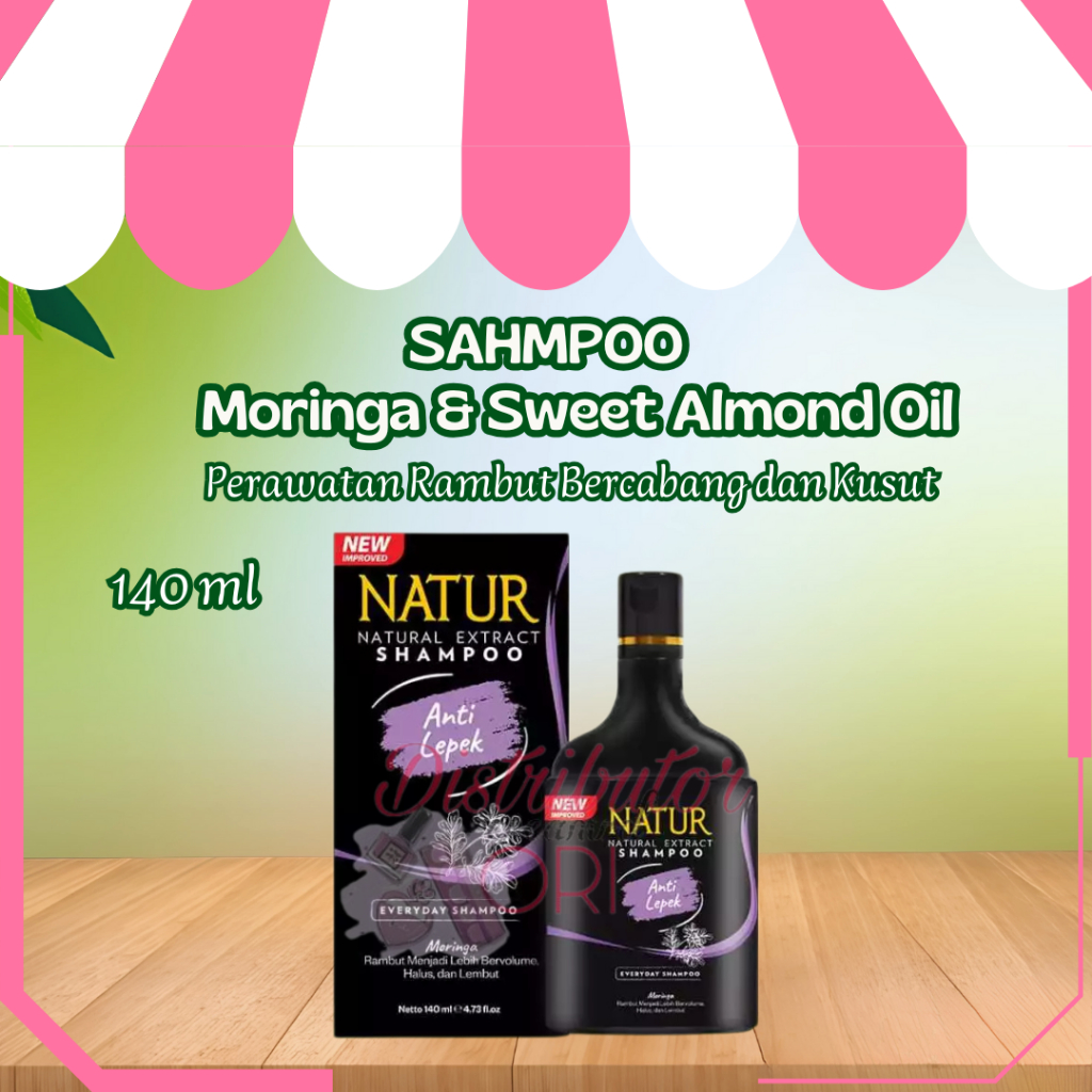 Natur Shampoo Moringa & Sweet Almond Oil - Sampo Perawatan Rambut Bercabang dan Kusut 140ML