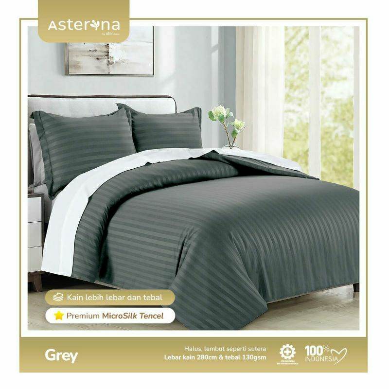 BEDCOVER SET SPREI 90X200 MICROTENSEL GRAMASI 120 STANDARD HOTEL SALUR GREY