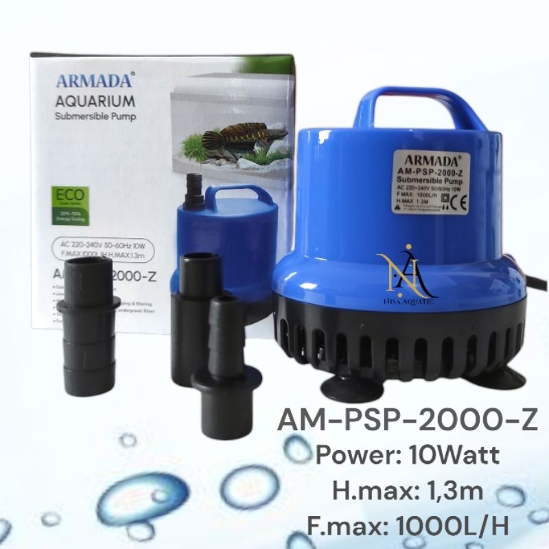 Pompa ARMADA AM-PSP-2000-Z Pompa filter aquarium kolam Ikan Aquascape hidroponik submersible pump PH