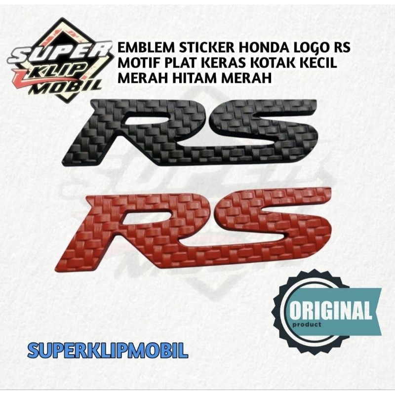 EMBLEM STICKER HONDA LOGO RS MOTIF PLAT KERAS KOTAK KECIL MERAH HITAM MERAH