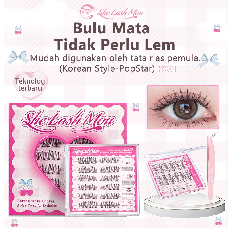 [TANPA LEM] HX01 SHE LASH MOU Bulu Mata Palsu Tanpa Lem Eyelash Extension Korean Style-PopStar