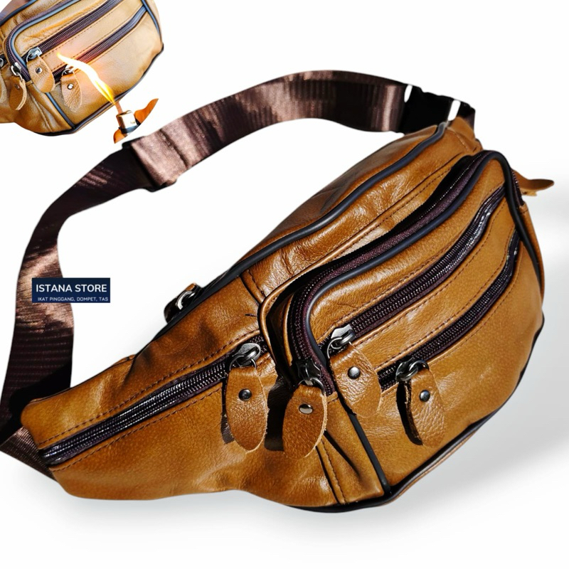 Terbaru tas waistbag kulit asli. tas pria selempang full kulit tas viral wb