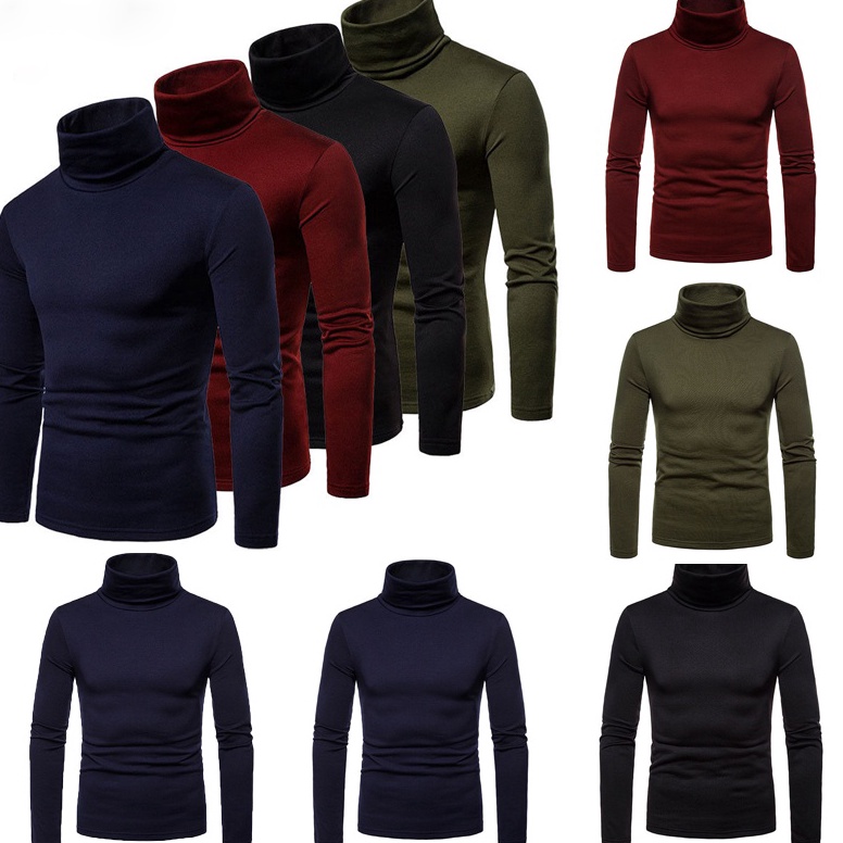 55 Stok Terbaru Turtleneck rajut pria lengan panjang Kaos leher tinggi