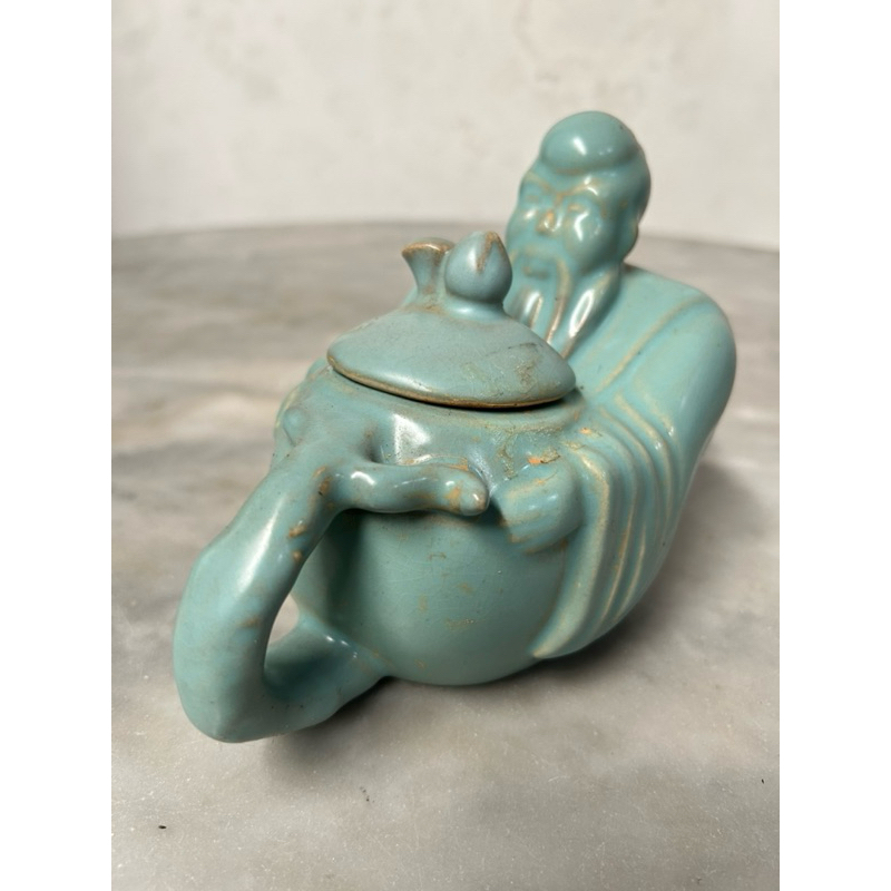 Keramik China Kuno Dinasty Teko Bluegreen Biksu Antik