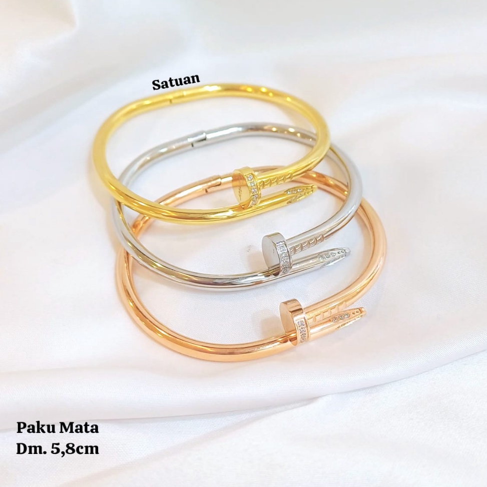 55TREND TERBARU Gelang Paku Tebal Mata dan Polos Asli Titanium