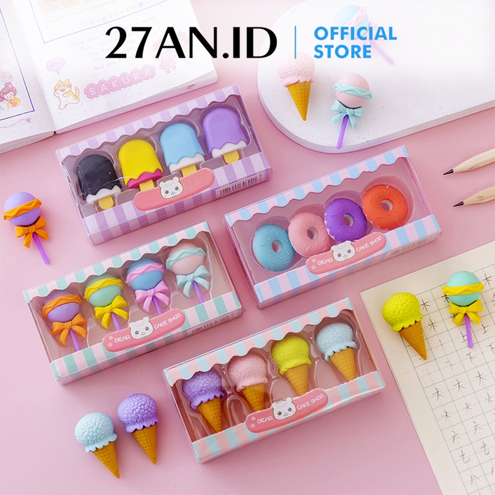 

( 27AN.ID ) Penghapus Pensil H511 Penghapus Set 4 In 1 Model Cute Penghapus Lucu Eraser Ice Cream