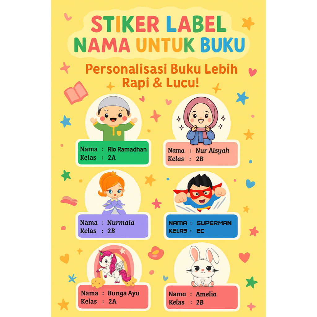 

CUSTOM NAMA STIKER KARAKTER/STIKER NAMA ANAK/STIKER LUCU LABEL NAMA ANAK