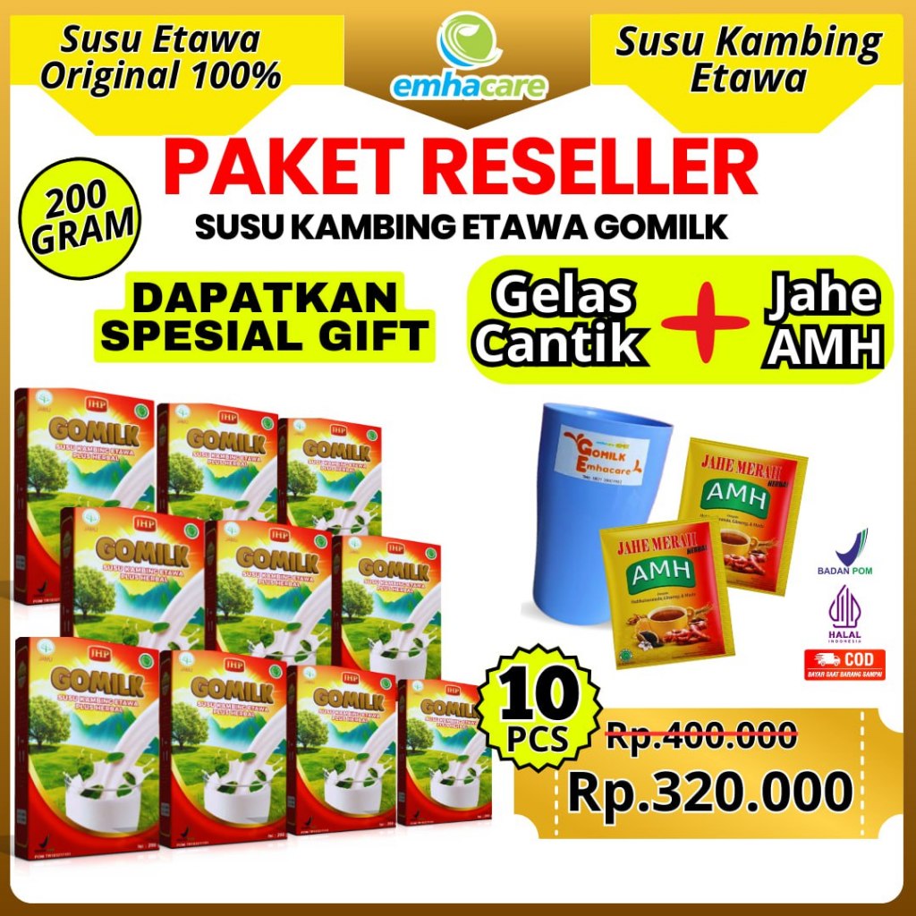 

[BISA COD + GARANSI] PAKET RESELLER GOMILK SUSU KAMBING ETAWA PLUS HERBAL 10 Pcs