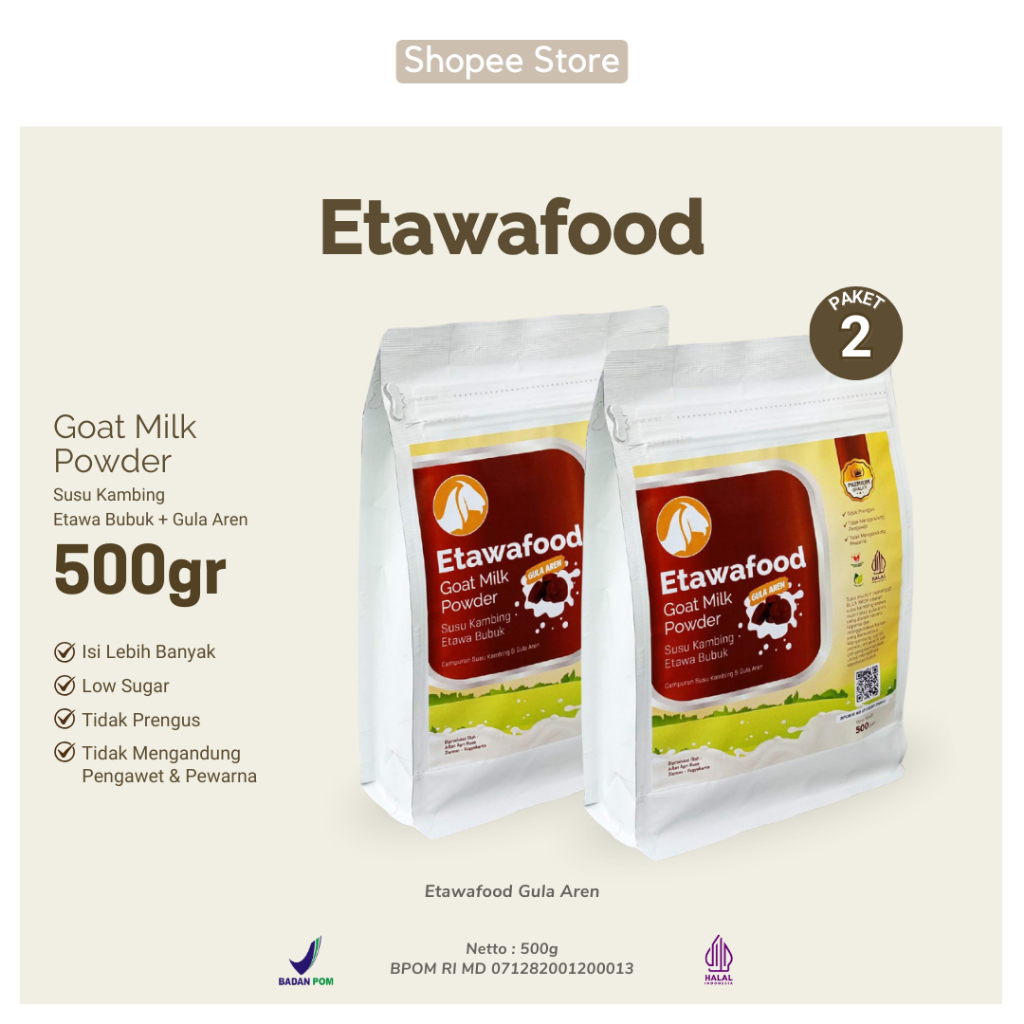 

2 PCS ETAWAFOOD Susu Kambing Etawa Gula Aren 500gr Tanpa Pengawet & Pewarna Original BPOM