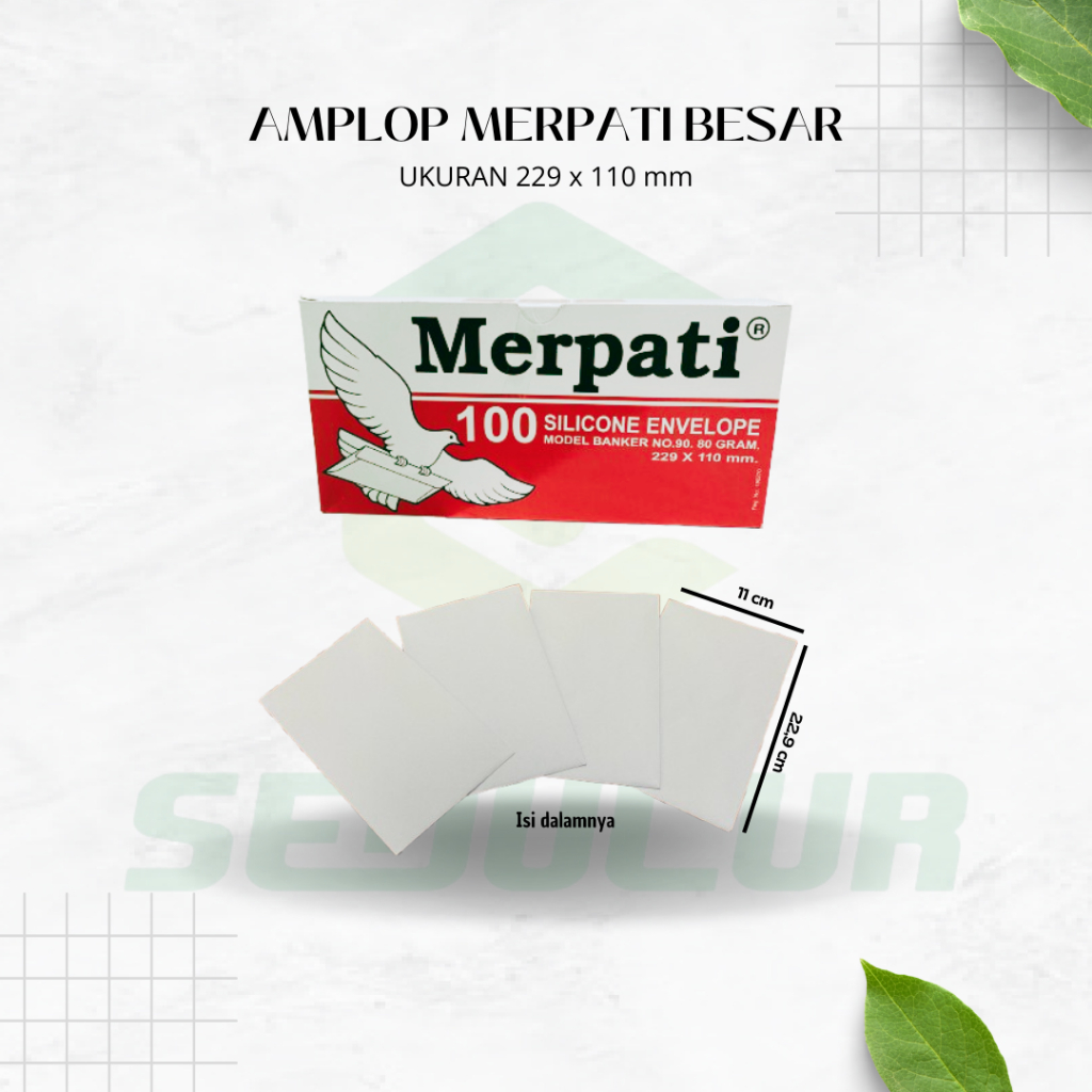 

AMPLOP MERPATI UKURAN BESAR 229 X 110 MM/MERPATI TANGGUNG 152 X 90 MM/MERPATI KECIL BIRU 110 X 70 MM