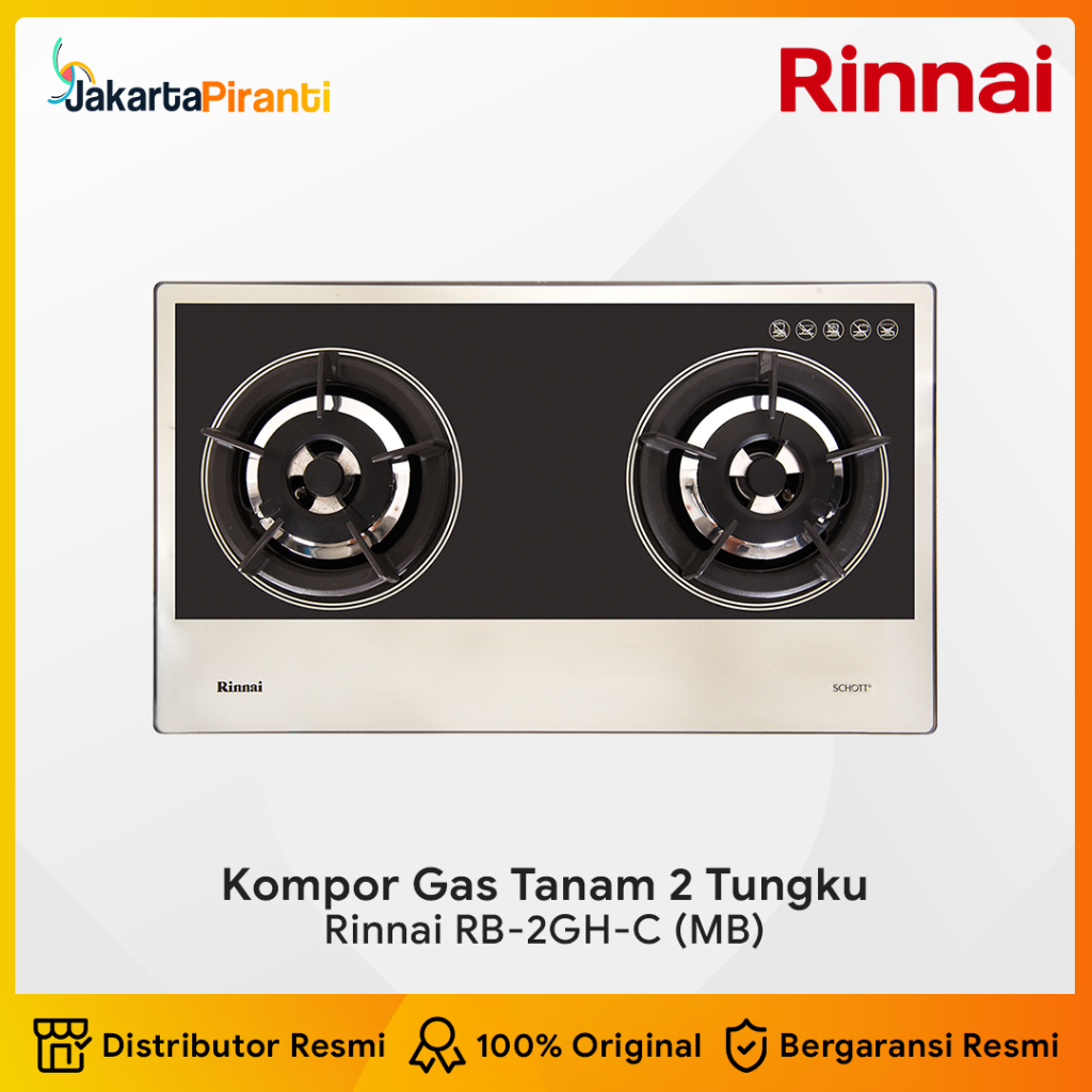 RINNAI Kompor Kaca Tanam 2 Tungku RB-2GH-C - 100% ORI Built-in Gas Hob Kompor Gas Tanam 2 Tungku Rin