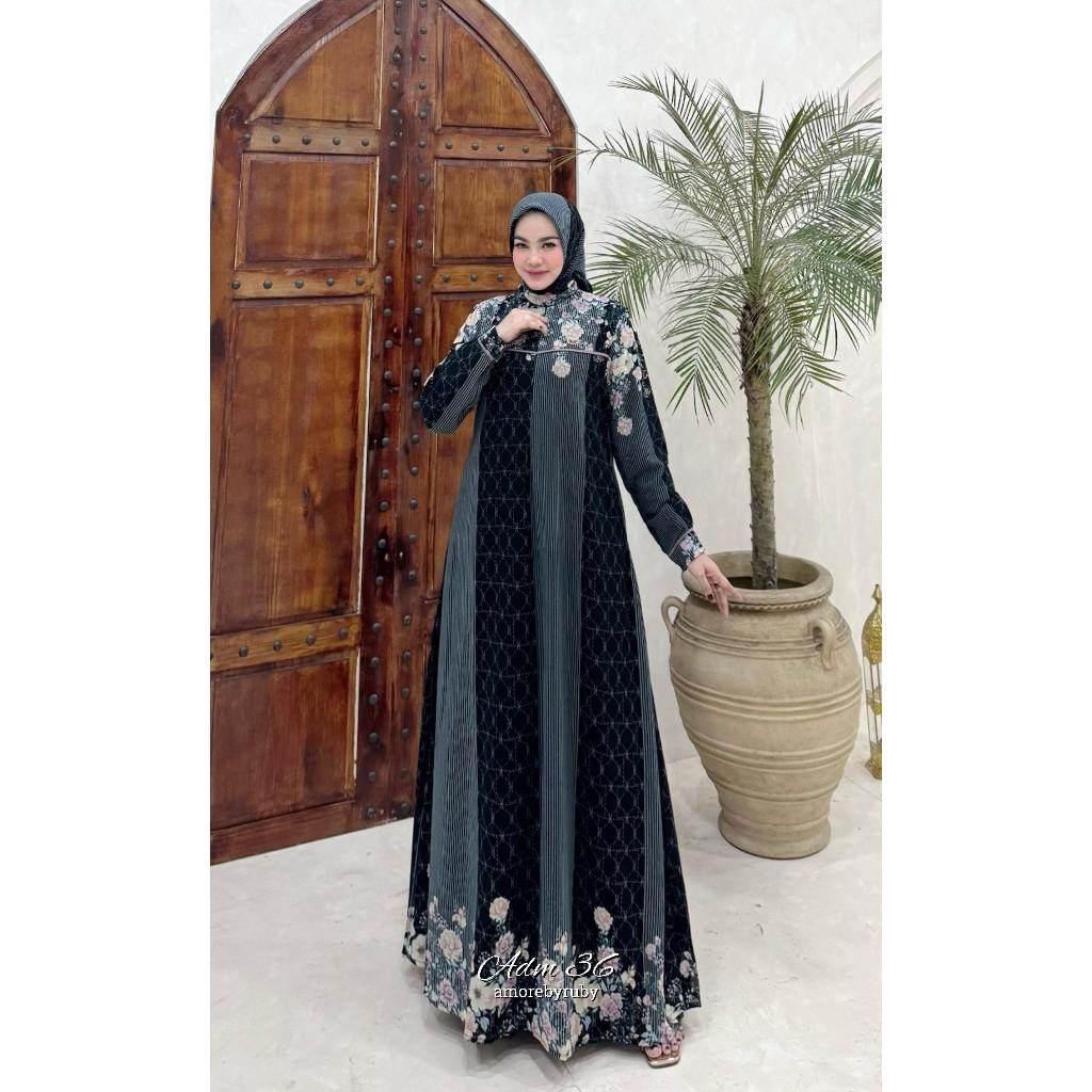gamis set hijab motif terbaru simple elegant kekinian adm36 edisi pamela dress