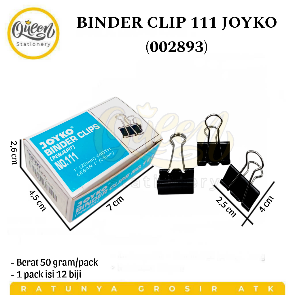 

1 KOTAK (12 PCS) BINDER CLIP 111 JOYKO (002893) / PENJEPIT KERTAS / PENJEPIT DOKUMEN / PENJEPIT DOKUMEN / KLIP KERTAS