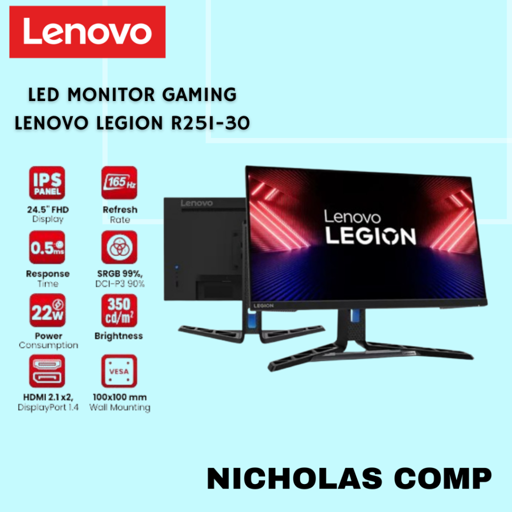 Led Monitor Gaming Lenovo Legion R25i-30 24.5" 180Hz Hdmi Dp