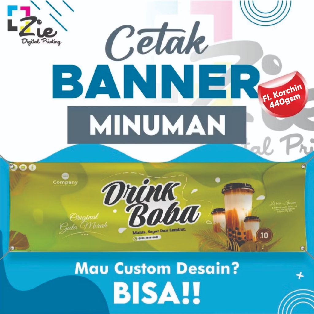 Cetak Banner Minuman Frontlite Bahan Korchin 440gr Spanduk Backdrop Custom