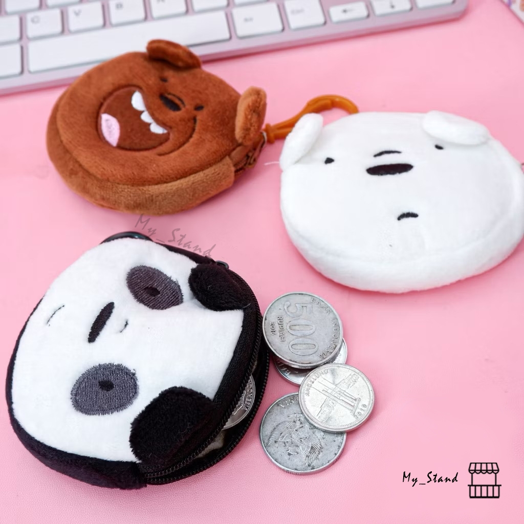 Dompet Koin Plushy We Bare Bear Mini V2 Grizzly Panda Pouch Gantungan Kait WBB Ice Bear