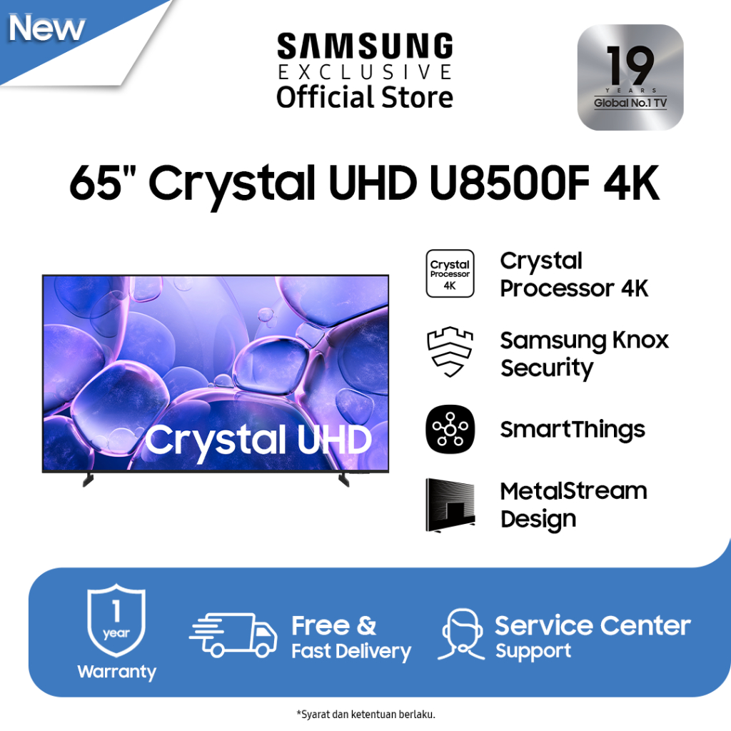 Samsung 65" Crystal UHD 4K U8500F Smart TV | Crystal Processor 4K | SmartThings | UA65U8500FKXXD