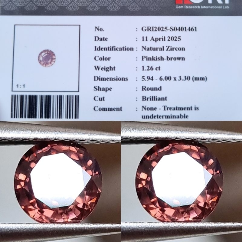 Nice Colour Natural Pinks Brown Zircon 1.26 Crt No Heated GRI.lab