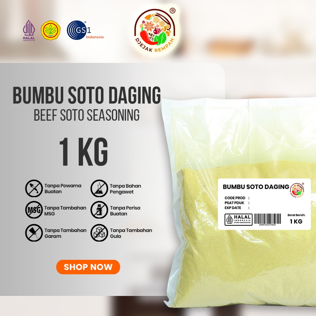 

Bumbu Soto Daging Instant / Beef Soto Seasoning Non MSG dan Garam (kemasan 100 gr - 500 Gr)
