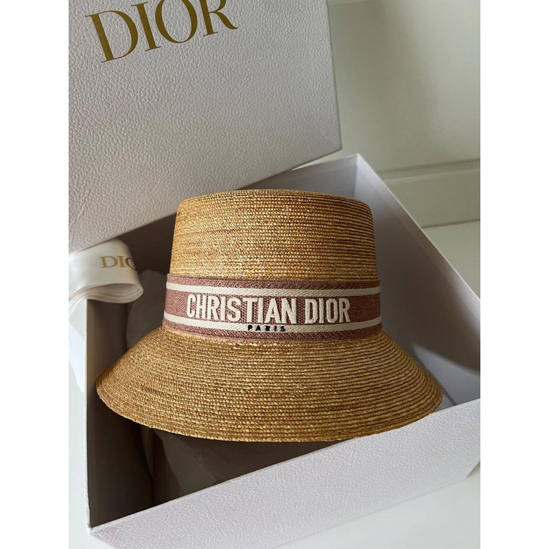 Ready Preloved NBU In Box - Dior Beige/ Pink Straw Small Brim Dioresort Hat