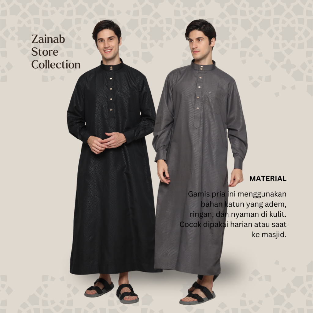 [ZAIN GAMIS - 11] Gamis Pria Jubah Laki Laki Modern Lengan Panjang Dengan Corak Motif Emboss Keren C
