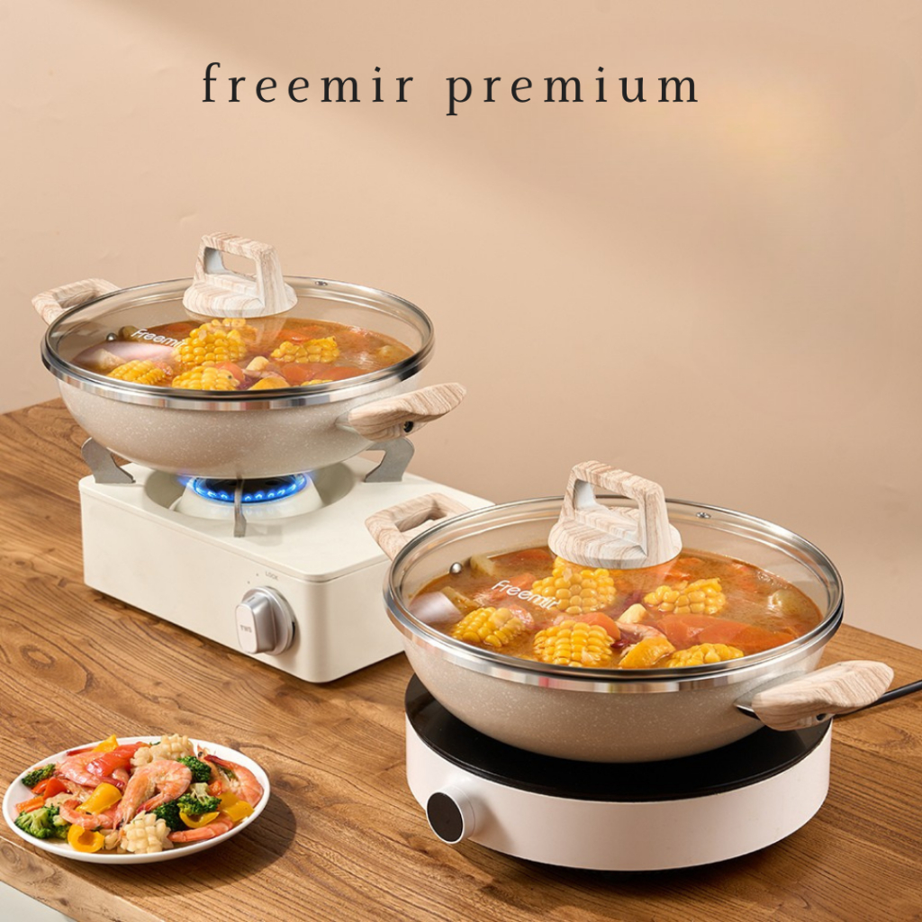 [PREMIUM] freemir Wajan Panci Kukusan Tatakan 24Cm  10cm Double Bottom Granit Panci Anti Lengket Serbaguna