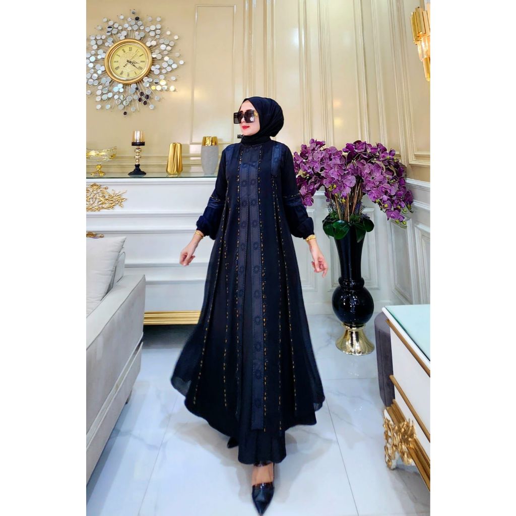 (Cod)Gamis Abaya Hawa Nayyara Hitam Polos / Gamis Abaya Arab Turkey Jersy Import Premium Mix Ceruty