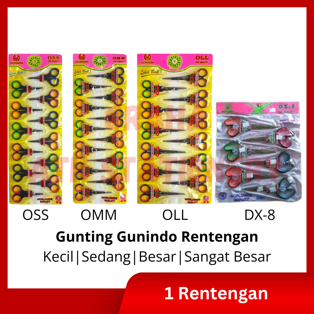 

[1 Rentengan] Gunting Gunindo Rentengan OSS OMM OLL DX-8 / Scissor Gunindo Kecil Sedang Besar DX-8