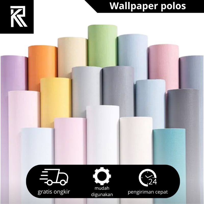1 Roll wallpaper stiker dinding kamar tidur ruang tamu  motif polos Putih hitam pink biru abu coklat
