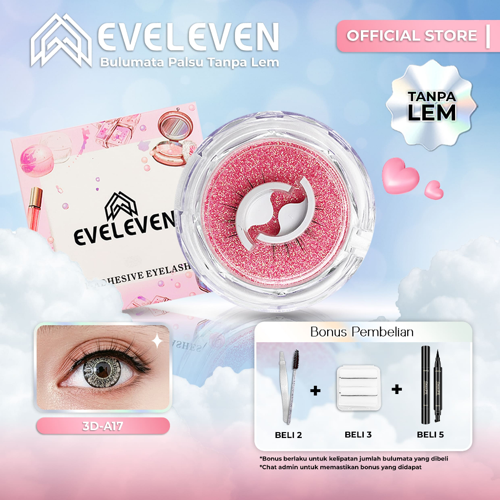EVELEVEN 3D-A17 Bulumata Palsu Cat Eye Natural Tipis Pendek Tanpa Lem Ukuran 7-9mm- Daily Eyelash Ex