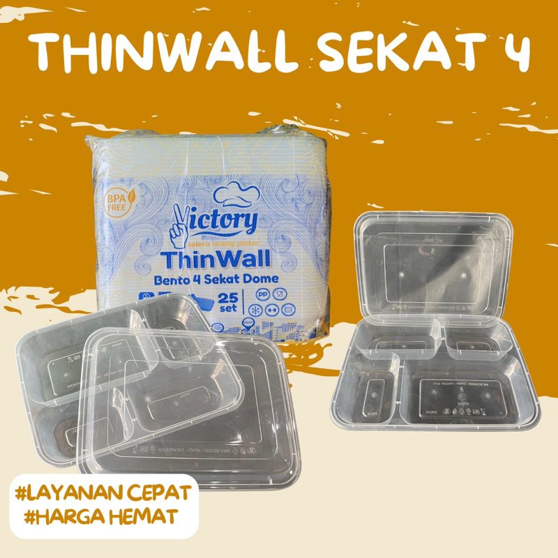 Thinwall Bento 4 Sekat Victory/ Kotak Makan Sekat Plastik Food Grade