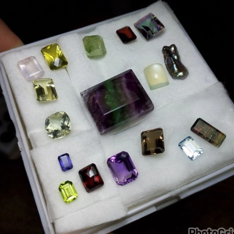 natural batu mulia octagon persegi panjang kristal bening asli batu 17