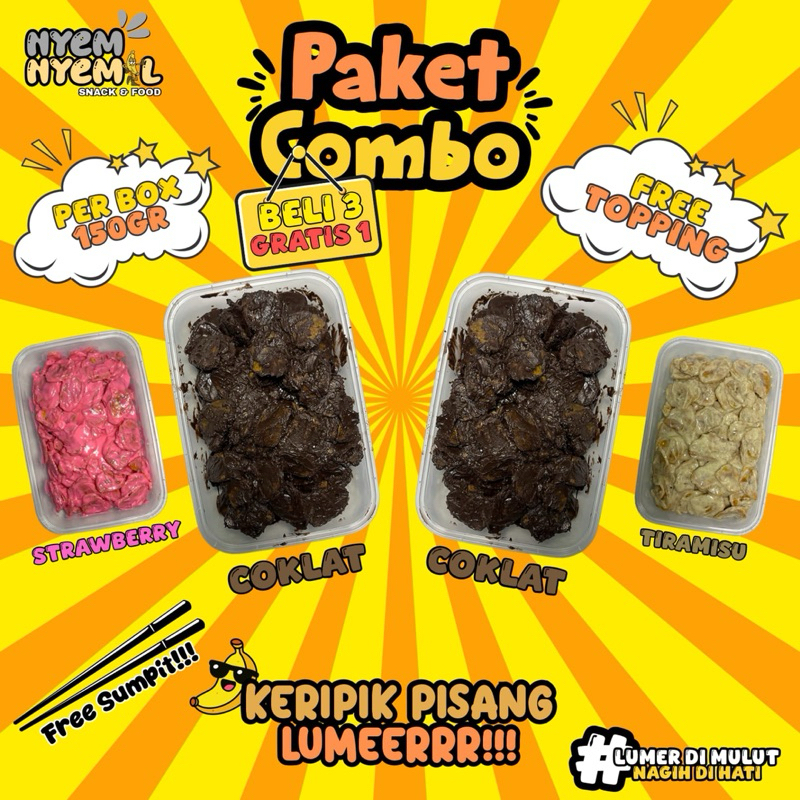 

(BELI 3 GRATIS 1) KERIPIK PISANG COKLAT LUMER PREMIUM BY NYEMNYEMIL | KERIPIK PISANG LUMER 600GR/2000ML