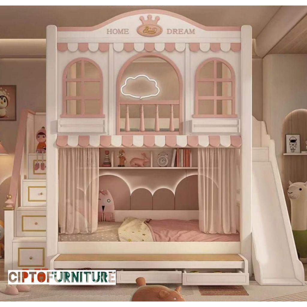 Tempat tidur tingkat anak perosotan