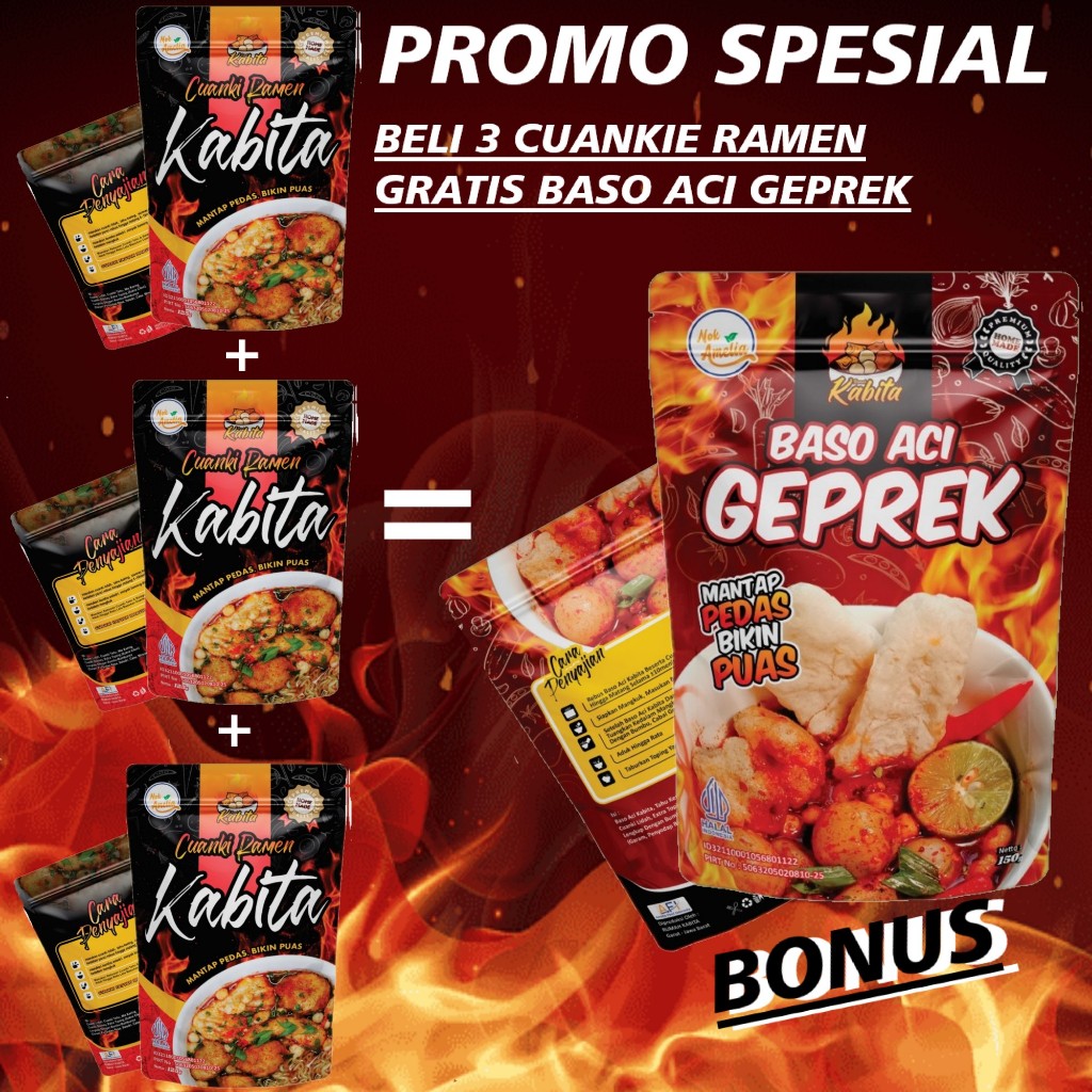 

KabitaFood Bundling Cuankie Ramen Bonus Baso Aci Geprek Rasa Pedas Jepang Daun Jeruk